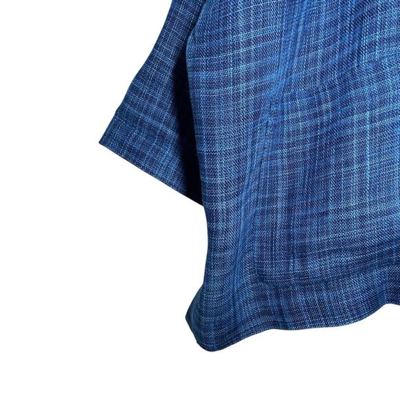 Eskandar Blue Textured Plaid Linen Mandarin Collar Relaxed Button Up Jacket 0 - Picture 8 of 11